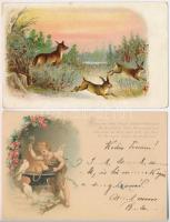 7 db RÉGI motívum képeslap: üdvözlőlapok, állatok, humor, romantikus párok, litho / 7 pre-1945 motive postcards: greeting cards, animals, humour, romantic couples, litho