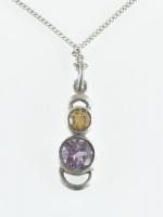 Ezüst(Ag) pancer nyaklánc, színes kövekkel díszített függővel, jelzett, h: 44 cm, bruttó: 3,14 g