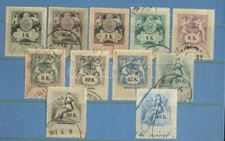 1899 Okmánybélyeg sor 11 db klf Koronás értéke berakólapon