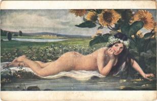 Reverie / Träumerei / Erotic nude lady art postcard. Minerva Prague 1160. s: E. Czech (kopott sarkak / worn corners)
