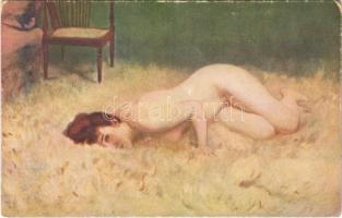 Ku-ku! / Cou-Cou! / Erotic nude lady art postcard. M.J.S. 134. s: Picard (kopott sarkak / worn corners)