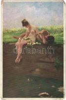 Frühling / Printemps / Erotic nude lady art postcard. Hanfstaengls Künstlerkarte Nr. 198. s: B. Piglhein (EM)