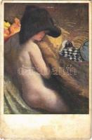 Étude / Studie / Erotic nude lady art postcard. Salon J.C.Z. 22. s: H. Krenes (EM)