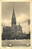 1942 Verebély, Vráble; Római katolikus templom, országzászló / Catholic church, Hungarian flag (EB)