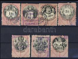 1880 Okmánybélyeg sor 7 db klf Forintos értéke stecklapon