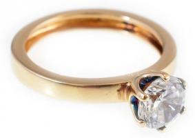 Aranyozott ezüst(Ag) szoliter köves gyűrű, jelzett, méret: 59, bruttó: 3,9 g
