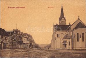 Munkács, Mukacheve, Mukacevo; Fő utca, templom. W.L. 1169. / street, church