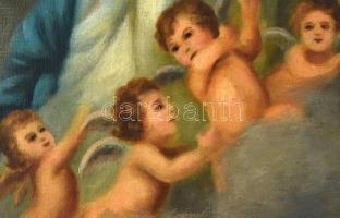 Gombás (?) jelzéssel, feltehetően a XX. sz. közepén működött magyar festő munkája: Madonna puttókkal...