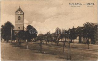 Szepsi, Abaújszepsi, Moldava nad Bodvou; Fő utca, templom / Hlavna ulica / main street, church