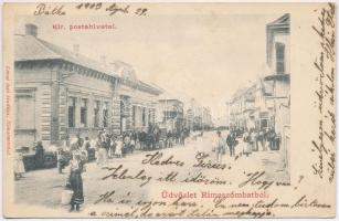 1903 Rimaszombat, Rimavská Sobota; M. kir. postahivatal, üzletek. Lévai Izsó kiadása / street view, post office, shops (EB)