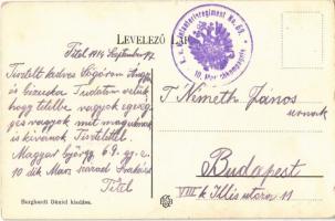 1914 Titel, látkép, hajóhíd, Görögkatolikus templom, Burghardt Dániel üzlete és saját kiadása. Szece...