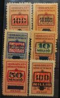 1945/46 Budapest Székesfőváros forgalmi adó átértékelt illetékbélyegek, 6 db klf, lyukasztás nélkül