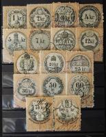 1880 Okmánybélyeg sor 16 db klf Krajcáros értéke stecklapon