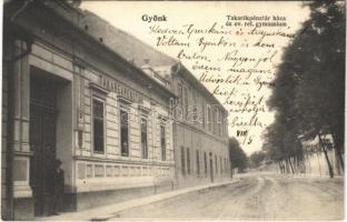 1906 Gyönk, Takarékpénztár háza és a református gimnázium. Engel József kiadása (EK)
