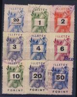 1948 Fekete értékjel Kossuth címerrel illetékbélyeg teljes sor, 9 érték