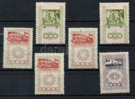 1934 Forgalmi adó illetékbélyegek, 6 db eredeti gumival, 3 féle