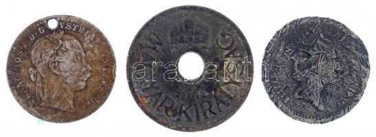 Ausztria 1870. 10kr Ag "Ferenc József" lyukasztott + Magyarország 1941. 20f Fe + Nagy-Brit...