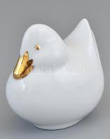 Hollóházi porcelán kacsa, arany és fehér mázas, jelzett, kézzel festett, hibátlan 7x7 cm