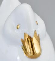 Hollóházi porcelán kacsa, arany és fehér mázas, jelzett, kézzel festett, hibátlan 7x7 cm