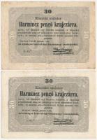 1849. 30kr Kossuth bankó 2x, mindkettő csillagos sorozatszámmal T:III egyiken fo. Adamo G103A