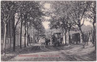 1907 Budapest XVI. Rákosszentmihály, Kossuth Lajos utca, lóvasút / horse-drawn tram (EK)