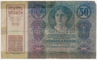 1914. 50K piros "MAGYARORSZÁG" felülbélyegzéssel T:III- ragasztva