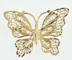 Arany(Au) 14 K áttört pillangó bross, jelzett, 3,2×2,2 cm, nettó: 2,3 g