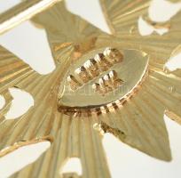 Arany(Au) 14 K áttört pillangó bross, jelzett, 3,2×2,2 cm, nettó: 2,3 g