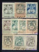 1898 Okmánybélyeg sor 10 db klf Koronás értéke stecklapon