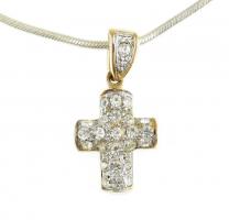 Ezüst(Ag) kígyó nyaklánc, köves kereszt függővel, jelzett, h: 45-50 cm, 2,5×1,2 cm, bruttó: 7,8 g