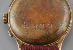 Aureole kronográf 18K arany tokos, jelzett, 17 köves kézi felhúzós karóra, bőr szíjjal, számlap enyh...