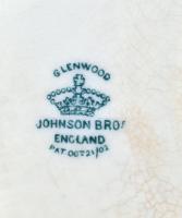 Johnson Bros GLENWOOD fajansz lapostányér gyönyörű mázalatti matricás dekorral, 20 cm. Anglia, 1900 ...