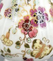 Zsolnay porcelán pillangómintás váza, kézzel festett, jelzett, hibátlan, m: 18,5 cm