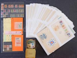 1915-1989 Régi magyar bélyegek, inflációs érdekességek stecklapon és berakólapon + FDC-k, küldemények laminált papírlapokon + kis doboznyi ömlesztett bélyeg, dobozban. Érdemes megnézni!