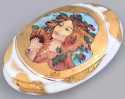 Hollóházi Faragó Miklós által tervezett mintával díszített váza és bonbonier, matricás, hibátlan, je...