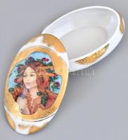 Hollóházi Faragó Miklós által tervezett mintával díszített váza és bonbonier, matricás, hibátlan, je...