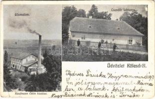 1905 Kölesd, Gőzmalom, Csendőrlaktanya, csendőrök. Kaufmann Ödön kiadása (EB)