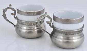 Ón mokkás készlet, porcelán betéttel, jelzett, díszdobozban. 35x40x11cm