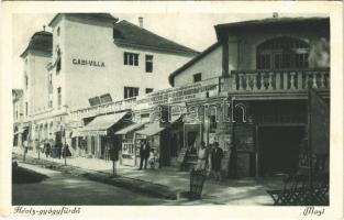 1932 Hévíz, Mozi, Gabi Villa, gyógyszertár, Feketéné Sándor Mária üzlete (EB)