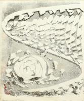 Gyarmathy Tihamér (1915-2005): Kozmosz (cím nélkül), 1964. Monotípia, papír, jelzett. Hátoldalán g 64/112 életmű katalógusszámmal. Üvegezett fa keretben, 29,5x20,5 cm / monotype on paper, signed, with oeuvre catalogue no. on the reverse