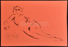 Gyémánt László (1935-): Aktmodell. Szitanyomat, papír, jelzett, 33x49 cm / László Gyémánt (1935-): Lying nude woman. Screenprint on paper, signed, 33x49 cm