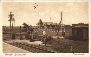 1930 Gárdony, strand, vasútállomás, vasúti átkelő, Hangya fogy. szövetkezet kiadása (EB)