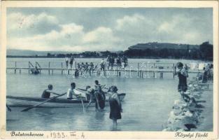 1933 Balatonkenese, Községi fürdő, strand, fürdőzők, evezős csónakok (EK)