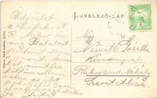 1912 Siófok, Sió részlet, hajóállomás, vasúti híd, csónakok. Sámuel Adolf kiadása (EK)