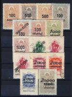 1944/46 Adópengő felülnyomott illetékbélyegek, 15 db klf