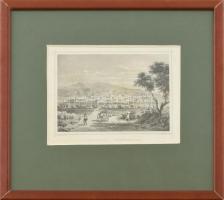 cca 1860 Ludwig Rohbock (1820-1883) - J(ohann) Poppel (1807-1882): Pécs városa, acélmetszet, papír, paszpartuban, üvegezett keretben, 11x15 cm