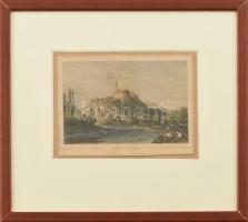 cca 1850 Schloss und Kloster Illock / Újlak, Szerémség, Ludwig Rohbock. Színezett acélmetszet, papír, paszpartuban, üvegezett keretben, 11x6 cm