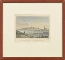 cca 1850 Ludwig Rohbock (1820-1883): Vác a Duna felől, színezett acélmetszet, papír, paszpartuban, üvegezett keretben, 11x16 cm