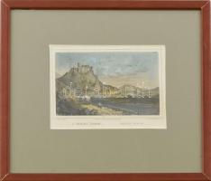 cca 1850 Ludwig Rohbock (1820-1883)- Hatlitscheck: A Varini várrom (Várna, Felvidék), Ruine Varin. színezett acélmetszet, papír, paszpartuban, üvegezett keretben, 11x16 cm