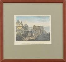 cca 1850 Ludwig Rohbock (1820-1883)- Földvár (Marienburg, Erdély) romjai. színezett acélmetszet, papír, paszpartuban, üvegezett keretben, 12x17 cm